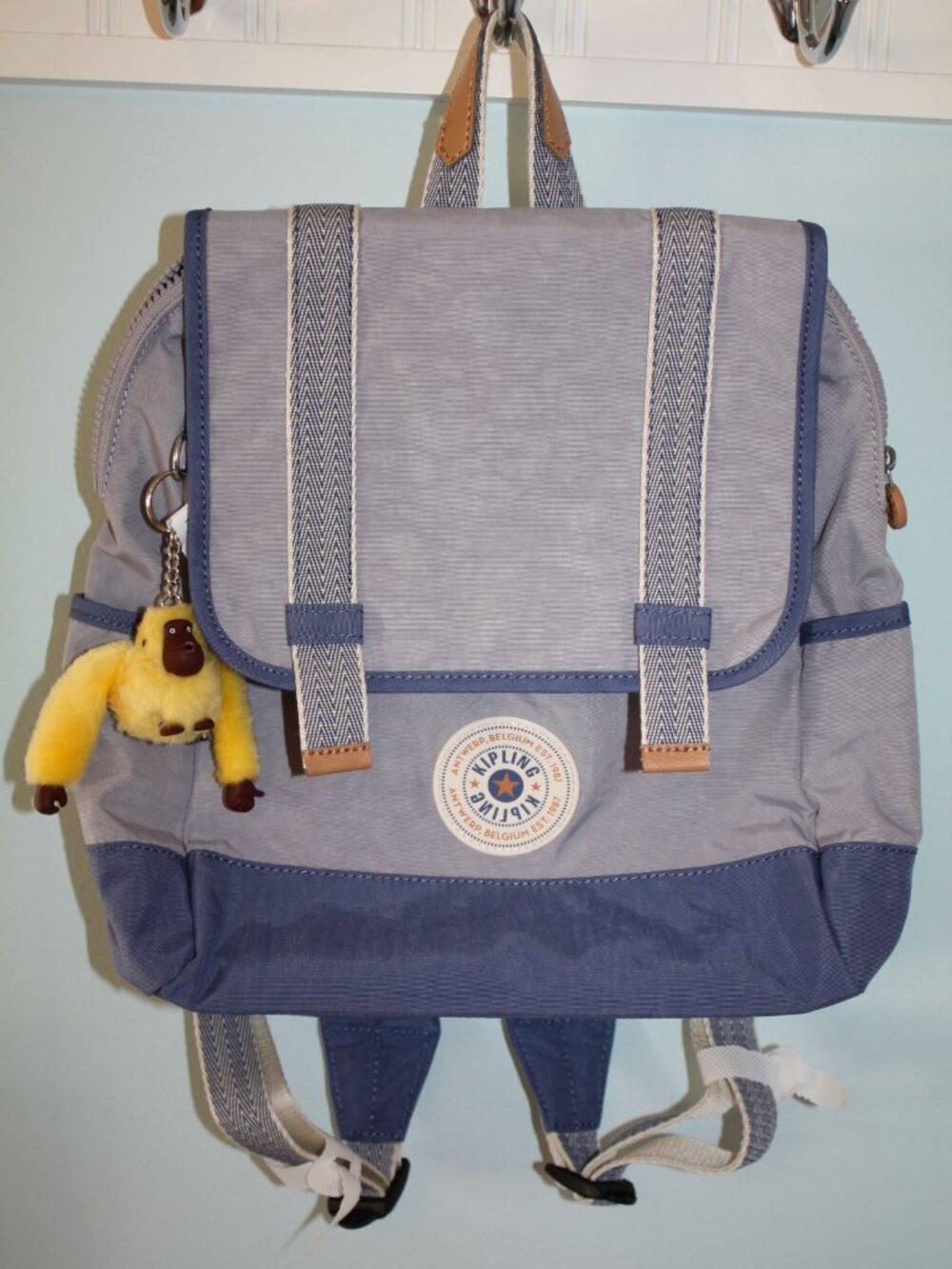 NWT Kipling KIA1R8 Milena Dove Gray Blue Legacy Backpack Monkey Keychain RV $124